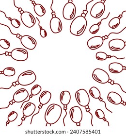 Vector. Banner horizontal festivo con espacio de copia para texto. Globos ovales dibujados a mano. Dibujo de esquema divertido. Antecedentes para fiestas de cumpleaños, tarjetas de felicitación, Día de San Valentín y otros artículos publicitarios.