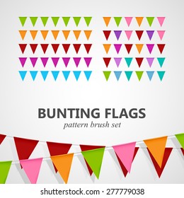 vector festive illustration of bunting flags pattern brush set. decorative elements for design