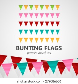 vector festive illustration of bunting flags pattern brush set. decorative elements for design
