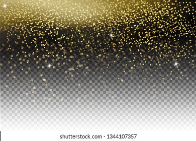 Vector festive illustration of falling shiny particles, Golden Confetti Glitters  isolated on transparent background. Vector gold glitter particles background effect for luxury greeting rich card