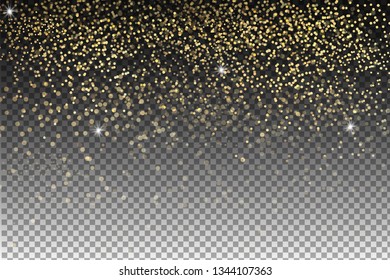 Vector festive illustration of falling shiny particles, Golden Confetti Glitters  isolated on transparent background. Vector gold glitter particles background effect for luxury greeting rich card