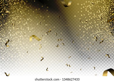 Vector festive illustration of falling shiny particles, Golden Confetti Glitters  isolated on transparent background. Vector gold glitter particles background effect for luxury greeting rich card