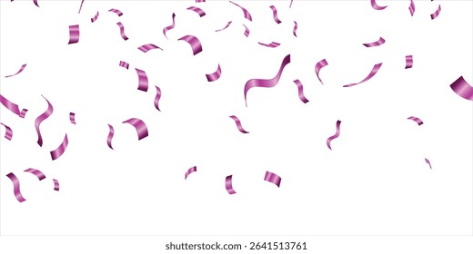 Vector Festive Illustration of Falling Shiny Confetti Isolated on white Background. Holiday Decorative Tinsel Element for Design, Valentines Background With Many Falling, Pink Confetti celebrations.
