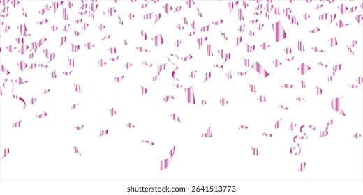 Vector Festive Illustration of Falling Shiny Confetti Isolated on white Background. Holiday Decorative Tinsel Element for Design, Valentines Background With Many Falling, Pink Confetti celebrations.