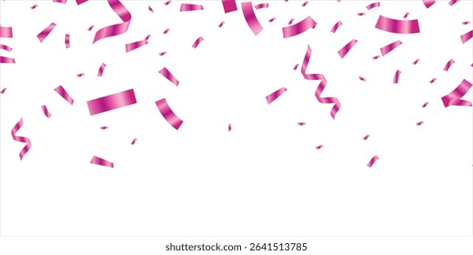 Vector Festive Illustration of Falling Shiny Confetti Isolated on white Background. Holiday Decorative Tinsel Element for Design, Valentines Background With Many Falling, Pink Confetti celebrations.