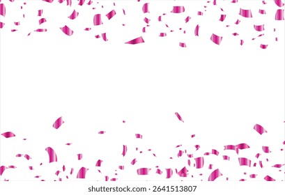 Vector Festive Illustration of Falling Shiny Confetti Isolated on white Background. Holiday Decorative Tinsel Element for Design, Valentines Background With Many Falling, Pink Confetti celebrations.