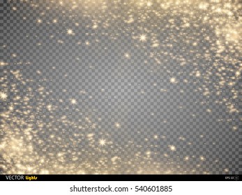 Vector Festive Illustration of Falling Shiny Particles And Stars. Golden Confetti Glitters. Sparkling Texture Isolated on Transparent Background.