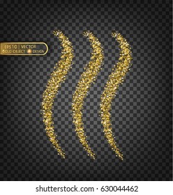 Vector Festive illustration of falling shiny particles and stars, isolated on a transparent background. Golden shiny confetti. Sparkling texture. Festive decorative tinsel for design.