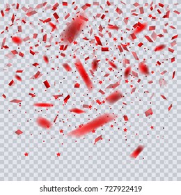 Vector Festive Illustration of Falling Shiny Confetti Isolated on Transparent Background. Decorative Element for your Design