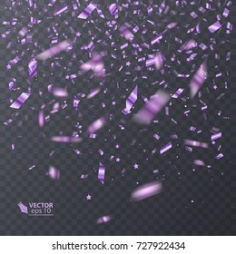 Vector Festive Illustration of Falling Shiny Confetti Isolated on Transparent Background. Decorative Element for your Design