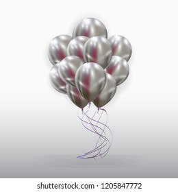 Vector festive illustration of flying realistic glossy balloons. Metallic balloons  with the effect of reflection. Design element.