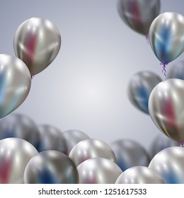 Vector festive illustration of flying realistic balloons. Metallic balloons  with the effect of reflection. 
