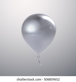 Vector festive illustration of flying realistic glossy white silver balloon