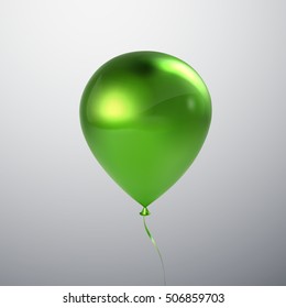 Vector festive illustration of flying realistic glossy green balloon