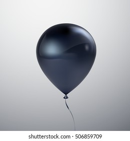 Vector festive illustration of flying realistic glossy black balloon