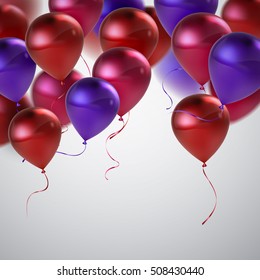 Vector festive illustration of flying realistic glossy balloons. Multicolored balloon bunch. Decoration element for holiday event invitation design. Applicable for banner, poster, flyer, greeting card