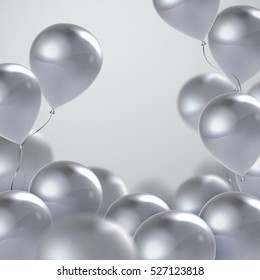 Vector festive illustration of flying realistic glossy balloons. White balloon bunch. Applicable for banner, poster, flyer, cards. Award Ceremony Or Other Holiday Event Decoration Element