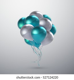 Vector festive illustration of flying realistic glossy balloons. 