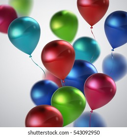 Vector festive illustration of flying realistic glossy balloons. Multicolored balloon bunch. Applicable for banner, poster, flyer, card. Award Ceremony Or Other Holiday Event Decoration Element