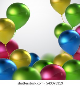Vector festive illustration of flying realistic glossy balloons. Multicolored balloon bunch. Applicable for banner, poster, flyer, card. Award Ceremony Or Other Holiday Event Decoration Element