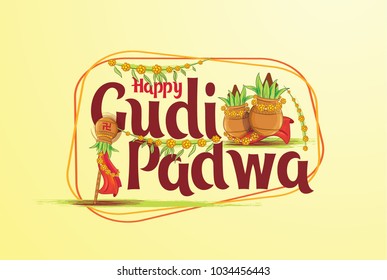 vector festive illustration. Hindu New Year celebration for Marathas and Konkani Gudi Padwa. translation from Indian: Gudi Padwa. design graphics for posters, posters, flyers, offers, booklets, vector