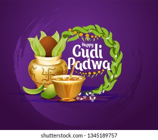 vector festive illustration. Hindu New Year celebration for Marathas and Konkani Gudi Padwa. design graphics for posters, posters, flyers, offers, booklets, cards. another name Ugadi or Yugadi 