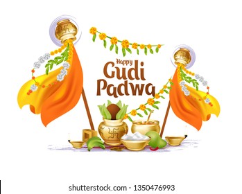 vector festive illustration. Hindu New Year celebration for Marathas and Konkani Gudi Padwa. design graphics for posters, posters, flyers, offers, booklets, cards. another name Ugadi or Yugadi 