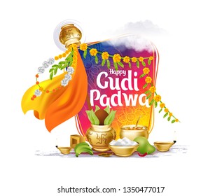 vector festive illustration. Hindu New Year celebration for Marathas and Konkani Gudi Padwa. design graphics for posters, posters, flyers, offers, booklets, cards. another name Ugadi or Yugadi 