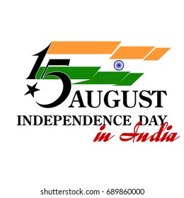 Vector festive illustration of independence day in India celebration on August 15. Abstract design banner elements of the national day. Standard bearer with flag of India with Ashoka Wheel.