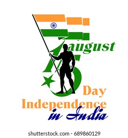Vector festive illustration of independence day in India celebration on August 15. Abstract design banner elements of the national day. Standard bearer with flag of India with Ashoka Wheel.