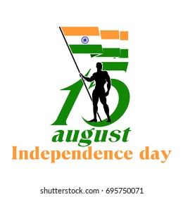 Vector festive illustration of independence day in India celebration on August 15. Abstract design banner elements of the national day. Standard bearer with flag of India with Ashoka Wheel.