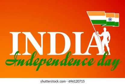 Vector festive illustration of independence day in India celebration on August 15. Abstract design banner elements of the national day. Standard bearer with flag of India with Ashoka Wheel.