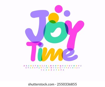 Logotipo festivo vetorial Joy Time. Fonte de aquarela brincalhão. Letras e números de alfabeto engraçados. 