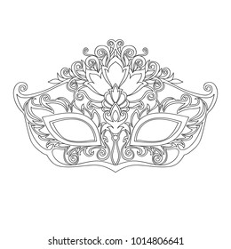 vector festive mask for the Venetian carnival and festivals, masquerade mask for the black line on a white background for coloring and design