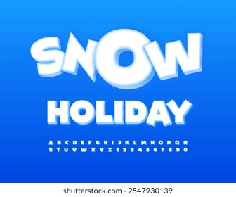 Vector festive poster Snow Holiday. White Winter Font. Modern 3D Alphabet Letters and Numbers set.