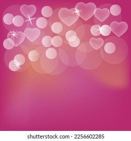 Vector of festive purple background with hearts,lights and bubbles.Wedding,birthday,Valentines day design.Empty space for text