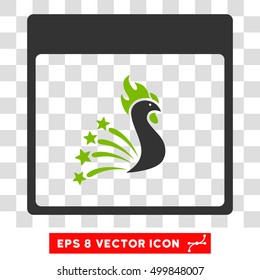 Vector Festive Rooster Calendar Page EPS vector icon. Illustration style is flat iconic bicolor eco green and gray symbol on a transparent background.