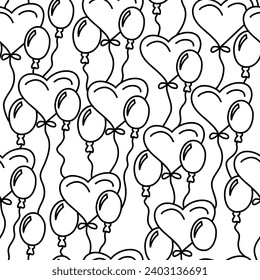 Vector. Festive seamless pattern. Balloons in the shape of an oval and a heart. Outline drawing. Pattern for invitations on the occasion of Birthdays, Valentine's Day; textiles, wallpaper, packaging.