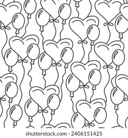 Vector. Festive seamless pattern. Balloons in the shape of an oval and a heart. Outline drawing. Pattern for invitations on the occasion of Birthdays, Valentine's Day; textiles, wallpaper, packaging.