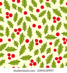 Vector festive seamless pattern of Christmas holly berries.
