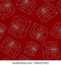 Vector. Festive seamless pattern. Hand drawn gift boxes. Fun outline drawing. Pattern for birthday parties, textiles, banners, wallpapers, wrapping.