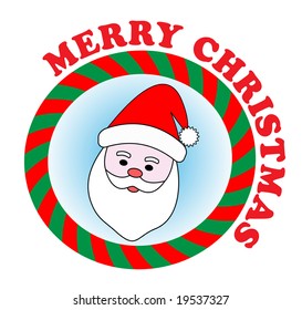 Vector festive sticker with Santa Claus and Merry Christmas text
