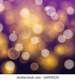 Vector festive sunset light poster. Elegant abstract background with bokeh defocused lights and stars