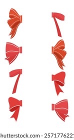 Vector festive template of childish educational game. Connect the halves of red bows. Find the correct half of the illustration of birthday decoration. Printable template