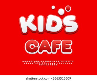 Vector Plantilla festiva Kids Café. Fuente creativa blanca y roja. Conjunto de letras y números de alfabeto de niños lindos.