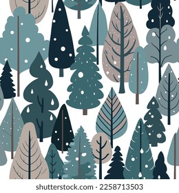 Vector Festive Winter Forest and Trees Abstract Seamless Surface Pattern for Products or Wrapping Paper Prints.