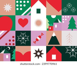 Vector festive winter pattern for holiday packaging. Pattern for printing on paper, banner, card, holiday box. Vector drawing, design elements.