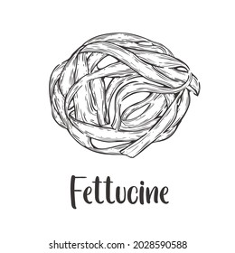 Vector of Fettucine Pasta hand drawn sketch style. Drawing element design. Used for menu, poster, banner, label, logo or printed t-shirts, etc.