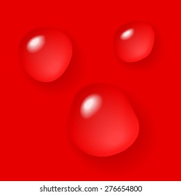 vector few water drops on the red background