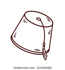 Vector fez in outline style, illustration of traditional arabian hat tarboosh, coloring book for children